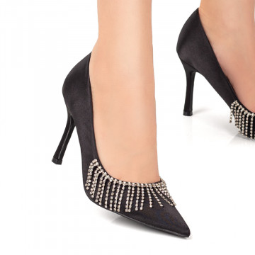 Pantofi Stiletto dama negri cu aplicatii de pietre MOD07772, 3, modlet.ro