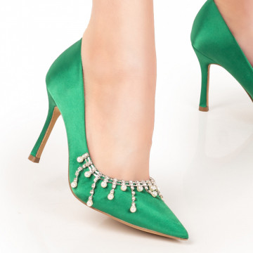 Pantofi Stiletto dama verzi cu aplicatie de pietre MDL07770