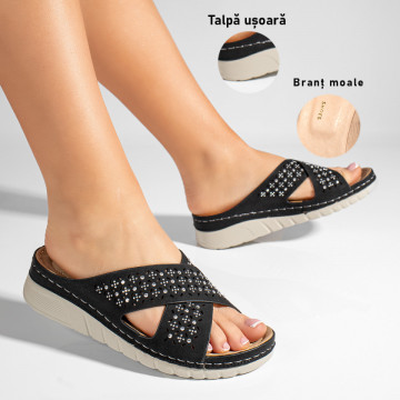 Papuci casual cu platforma dama negri DORA2, 3, modlet.ro