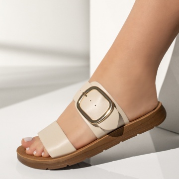 Papuci casual dama cu catarama bej MOD13577, 2, modlet.ro