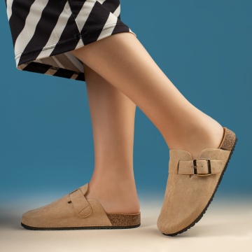 Papuci casual dama cu catarama khaki suede MOD13445, 4, modlet.ro