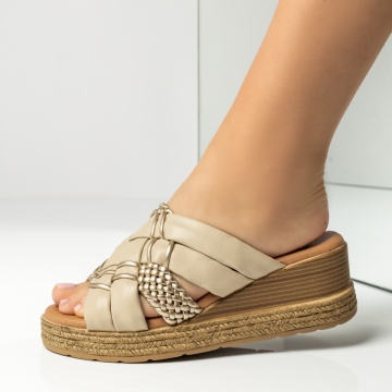 Papuci casual dama, Papuci casual dama cu platforma bej ANA32, modlet.ro
