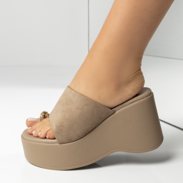 Papuci casual dama cu platforma khaki suede EVA33, 2, modlet.ro