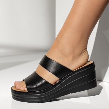 Papuci casual dama cu platforma negri IRIS14, 4, modlet.ro