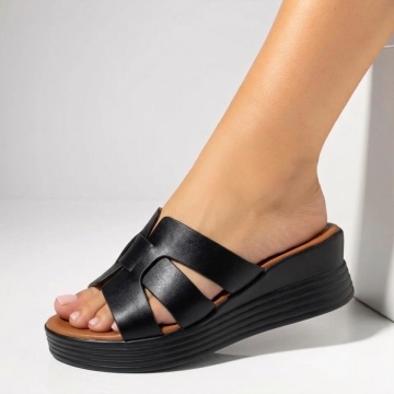 Papuci casual dama cu platforma negri ZOE18