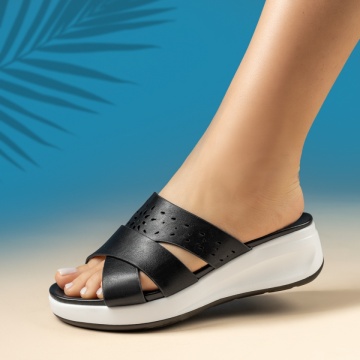 Papuci casual dama, Papuci casual dama cu platforma negri ZOE5, modlet.ro