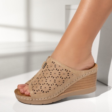 Papuci casual dama cu platforma si perforatii bej MOD14338, 2, modlet.ro