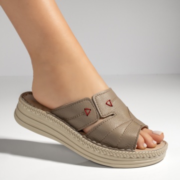 Papuci casual dama cu talpa groasa gri din Piele naturala MOD08759, 3, modlet.ro