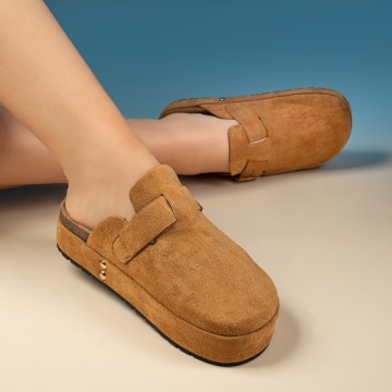 Papuci casual dama cu talpa groasa si imprimeu maro suede MOD13446, 2, modlet.ro