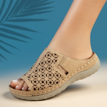 Papuci casual dama perforati bej MOD13546, 3, modlet.ro