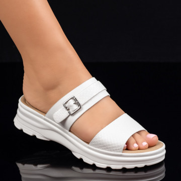 Papuci dama casual cu talpa groasa albi cu imprimeu MOD09190, 2, modlet.ro