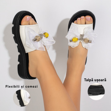 Papuci dama cu aplicatie de strasuri si talpa groasa albi MOD11436, 3, modlet.ro