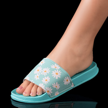 Papuci dama cu model floral albastri MOD09001, 1, modlet.ro