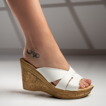 Papuci dama cu platforma inalta albi din Piele naturala MOD08905, 4, modlet.ro