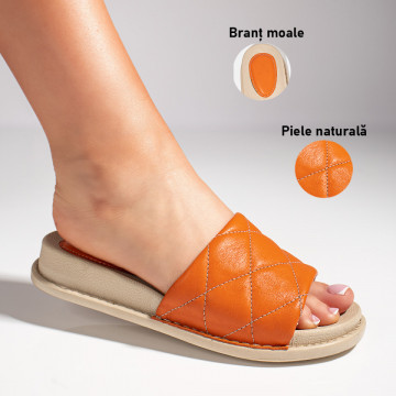 Papuci dama portocalii din Piele naturala MOD11411, 3, modlet.ro
