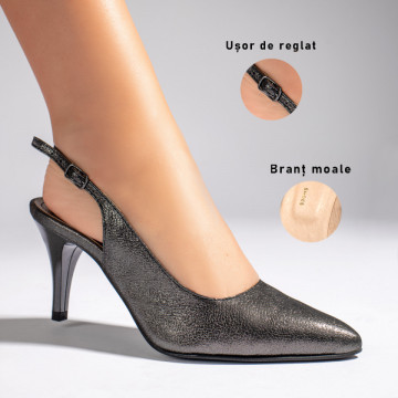 Sandale cu toc subtire negre sidef dama din Piele naturala MOD11259, 3, modlet.ro