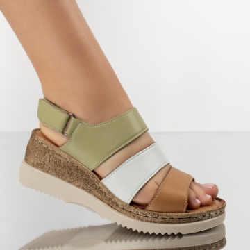 Sandale dama cu bareta si platforma albe din Piele naturala ZEF13643, 4, zeforia.ro