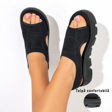 Sandale dama cu perforatii si bareta elastica negre MOD11375, 3, modlet.ro