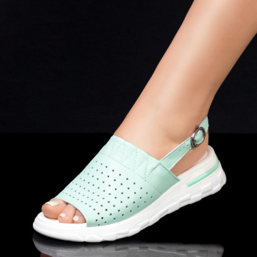 Sandale dama cu perforatii verzi din Piele naturala MOD05432, 3, modlet.ro