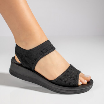Sandale dama cu platforma din material textil negre MOD11521, 4, modlet.ro