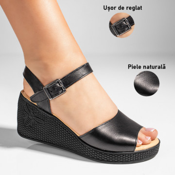Sandale dama cu platforma negre din Piele naturala MOD11419, 3, modlet.ro