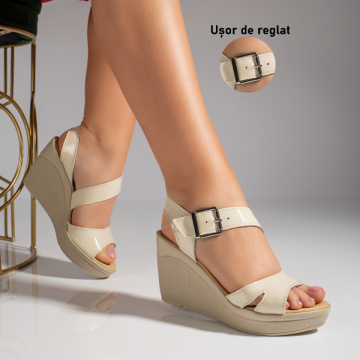 Sandale dama cu platforma si bareta bej din Piele naturala MOD11552, 3, modlet.ro