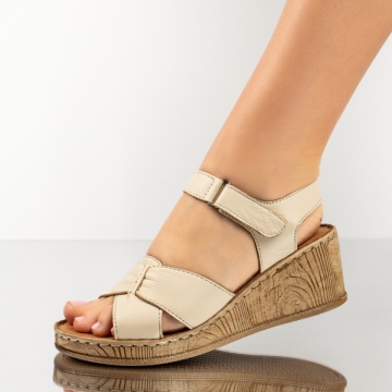 Sandale dama cu platforma si bareta bej din Piele naturala MOD13623, 1, modlet.ro