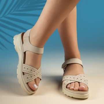 Sandale dama cu platforma si bareta bej MOD13504, 3, modlet.ro