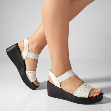 Sandale dama cu platforma si bareta elastica albe MOD08502, 4, modlet.ro