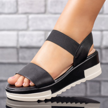 Sandale dama cu platforma si bareta elastica negri MOD08913, 3, modlet.ro