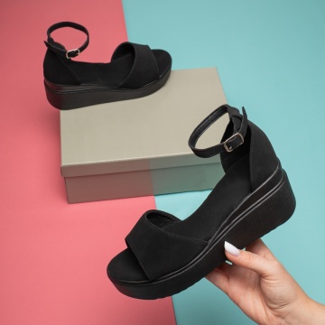 Sandale dama cu platforma si bareta negru suede MOD12003, 1, modlet.ro