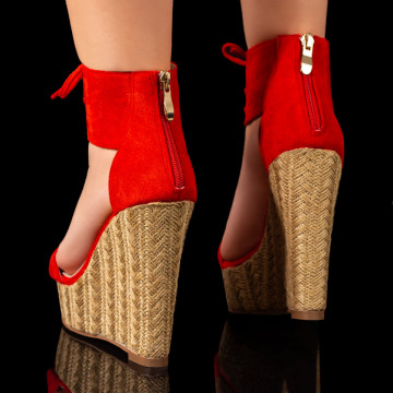 Sandale dama cu platforma si fermoar la spate rosii suede MOD08681, 2, modlet.ro