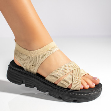 Sandale dama cu talpa groasa si bareta elastica bej MOD11369, 4, modlet.ro