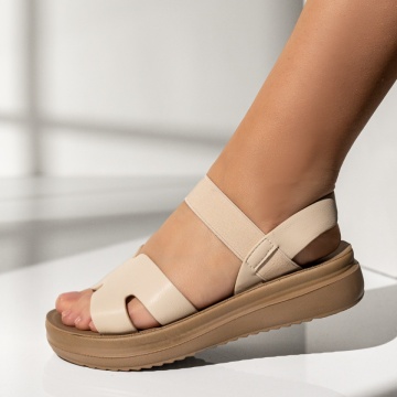 Sandale cu platforma, Sandale dama cu talpa groasa si bareta elastica bej MOD14345, modlet.ro