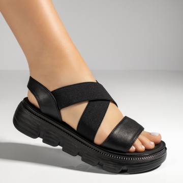 Sandale dama cu talpa groasa si barete elastice negre ZEF11371, 3, zeforia.ro