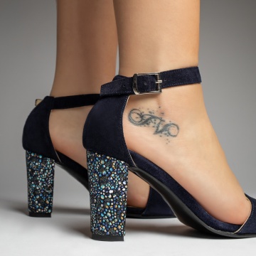 Sandale dama cu toc albastru inchis suede din Piele naturala MOD04809, 4, modlet.ro