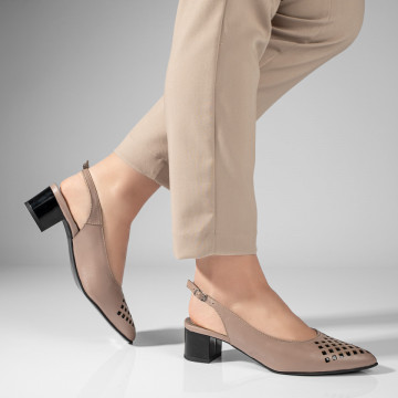 Sandale dama cu toc gros bej din Piele Naturala MOD11304, 4, modlet.ro