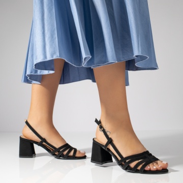 Sandale dama cu toc gros negre suede MOD11622, 2, modlet.ro