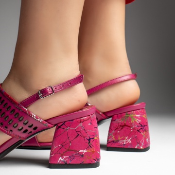 Sandale dama cu toc gros si perforatii roz din Piele naturala MOD13449, 4, modlet.ro