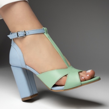 Sandale dama cu toc gros verzi cu albastru suede din Piele Naturala ZEF13471, 3, zeforia.ro