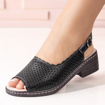Sandale dama cu toc mic din Piele naturala negre MOD01080, 4, modlet.ro