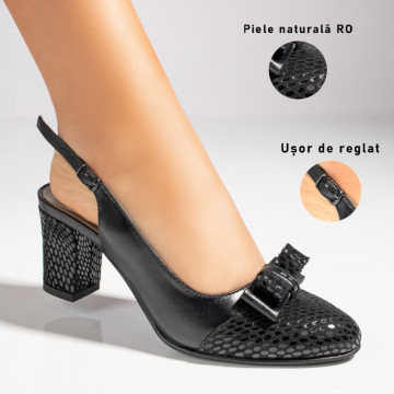 Sandale dama cu toc si bareta negre din Piele naturala MOD11390, 3, modlet.ro