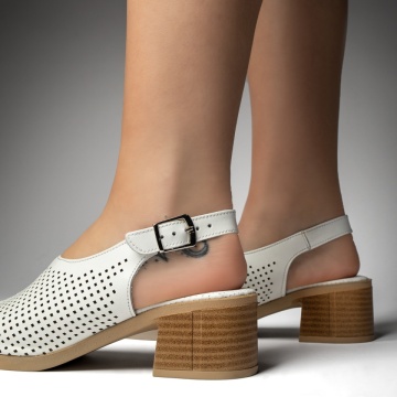 Sandale dama cu toc si perforatii albe din Piele naturala MOD13426, 4, modlet.ro