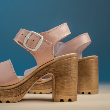 Sandale dama cu toc si platforma mica din Piele naturala roz MOD08904, 4, modlet.ro