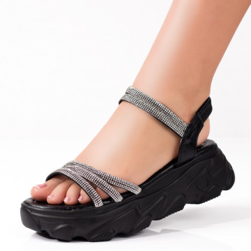 Sandale dama negre cu talpa groasa si strasuri MOD09110, 2, modlet.ro