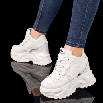 Sneakers dama albi cu siret ZEF09777, 3, zeforia.ro