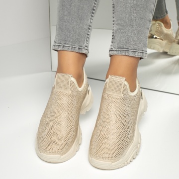 Sneakers dama cu talpa groasa si strasuri bej MOD13951, 1, modlet.ro