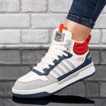 Tenisi dama, Tenisi dama albi cu rosu si albastru MOD10040, modlet.ro