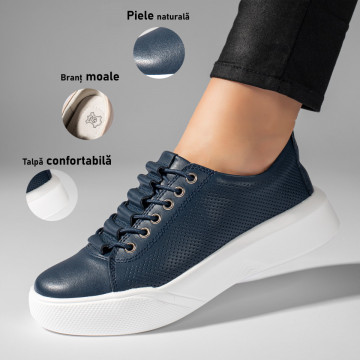 Tenisi dama cu siret din Piele naturala albastri MOD06734, 3, modlet.ro