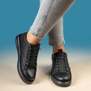 Tenisi dama, Tenisi dama cu siret elastic si talpa groasa negri MOD08037, modlet.ro